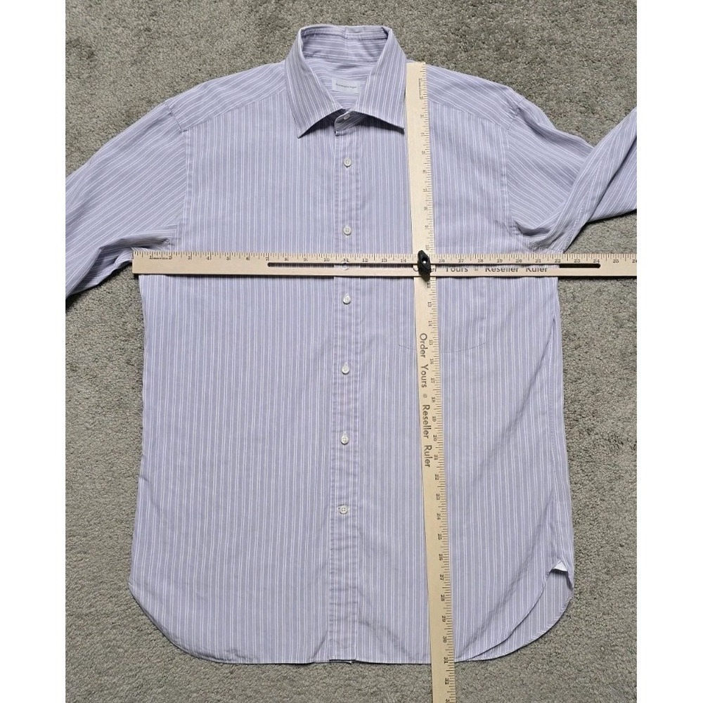 Ermenegildo Zegna Shirt Mens L 41 16 Purple Stripe Long Sleeve Button Up Cotton - Picture 11 of 14
